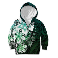 Polynesia Romantic Valentine Kid Hoodie Sea Turtle Couple With Aqua Gradient Plumeria
