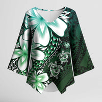 Polynesia Romantic Valentine Kimono Sleeve Blouse Sea Turtle Couple With Aqua Gradient Plumeria