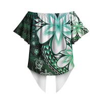 Polynesia Romantic Valentine Off Shoulder Wrap Waist Top Sea Turtle Couple With Aqua Gradient Plumeria LT05 - Polynesian Pride