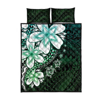 Polynesia Romantic Valentine Quilt Bed Set Sea Turtle Couple With Aqua Gradient Plumeria