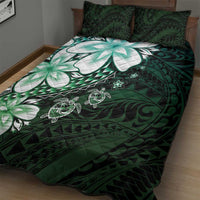 Polynesia Romantic Valentine Quilt Bed Set Sea Turtle Couple With Aqua Gradient Plumeria