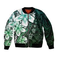 Polynesia Romantic Valentine Sleeve Zip Bomber Jacket Sea Turtle Couple With Aqua Gradient Plumeria
