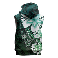Polynesia Romantic Valentine Sleeveless Zip Hoodie Sea Turtle Couple With Aqua Gradient Plumeria