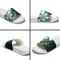 Polynesia Romantic Valentine Slide Sandals Sea Turtle Couple With Aqua Gradient Plumeria