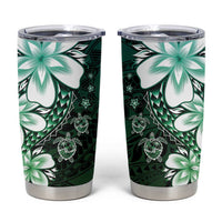 Polynesia Romantic Valentine Tumbler Cup Sea Turtle Couple With Aqua Gradient Plumeria