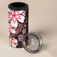 Polynesia Romantic Valentine 4 in 1 Can Cooler Tumbler Sea Turtle Couple With Red Gradient Plumeria