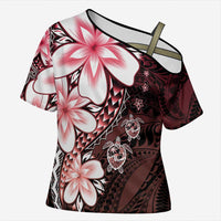 Polynesia Romantic Valentine Cross Shoulder Shirt Sea Turtle Couple With Red Gradient Plumeria
