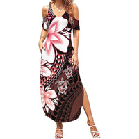 Polynesia Romantic Valentine Family Matching Summer Maxi Dress and Hawaiian Shirt Sea Turtle Couple With Red Gradient Plumeria LT05 Mom's Dress Red - Polynesian Pride