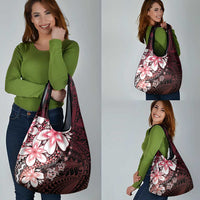 Polynesia Romantic Valentine Grocery Bag Sea Turtle Couple With Red Gradient Plumeria