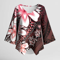Polynesia Romantic Valentine Kimono Sleeve Blouse Sea Turtle Couple With Red Gradient Plumeria