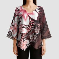 Polynesia Romantic Valentine Kimono Sleeve Blouse Sea Turtle Couple With Red Gradient Plumeria