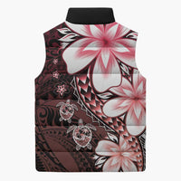 Polynesia Romantic Valentine Sleeveless Puffer Jacket Sea Turtle Couple With Red Gradient Plumeria