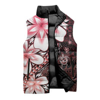 Polynesia Romantic Valentine Sleeveless Puffer Jacket Sea Turtle Couple With Red Gradient Plumeria