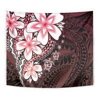 Polynesia Romantic Valentine Tapestry Sea Turtle Couple With Red Gradient Plumeria