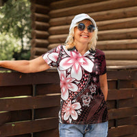 Polynesia Romantic Valentine Women Polo Shirt Sea Turtle Couple With Red Gradient Plumeria