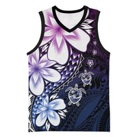 Polynesia Romantic Valentine Basketball Jersey Sea Turtle Couple With Purple Gradient Plumeria