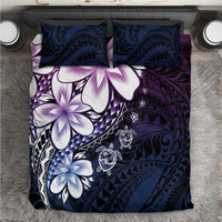 Polynesia Romantic Valentine Bedding Set Sea Turtle Couple With Purple Gradient Plumeria