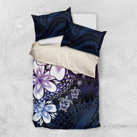 Polynesia Romantic Valentine Bedding Set Sea Turtle Couple With Purple Gradient Plumeria
