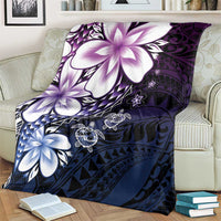 Polynesia Romantic Valentine Blanket Sea Turtle Couple With Purple Gradient Plumeria