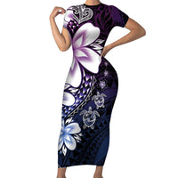Polynesia Romantic Valentine Family Matching Short Sleeve Bodycon Dress and Hawaiian Shirt Sea Turtle Couple With Purple Gradient Plumeria LT05 Mom's Dress Purple - Polynesian Pride