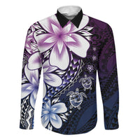 Polynesia Romantic Valentine Family Matching Summer Maxi Dress and Hawaiian Shirt Sea Turtle Couple With Purple Gradient Plumeria LT05 Dad's Shirt - Long Sleeve Purple - Polynesian Pride
