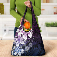 Polynesia Romantic Valentine Grocery Bag Sea Turtle Couple With Purple Gradient Plumeria