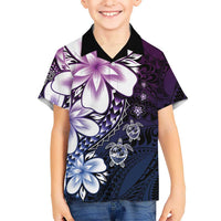 Polynesia Romantic Valentine Kid Hawaiian Shirt Sea Turtle Couple With Purple Gradient Plumeria