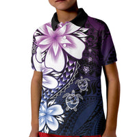 Polynesia Romantic Valentine Kid Polo Shirt Sea Turtle Couple With Purple Gradient Plumeria