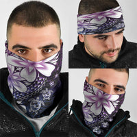 Polynesia Romantic Valentine Neck Gaiter Sea Turtle Couple With Purple Gradient Plumeria