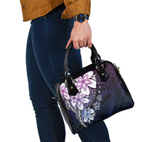 Polynesia Romantic Valentine Shoulder Handbag Sea Turtle Couple With Purple Gradient Plumeria
