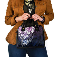 Polynesia Romantic Valentine Shoulder Handbag Sea Turtle Couple With Purple Gradient Plumeria