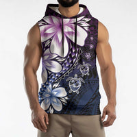 Polynesia Romantic Valentine Sleeveless Hoodie Sea Turtle Couple With Purple Gradient Plumeria