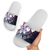 Polynesia Romantic Valentine Slide Sandals Sea Turtle Couple With Purple Gradient Plumeria