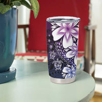 Polynesia Romantic Valentine Tumbler Cup Sea Turtle Couple With Purple Gradient Plumeria