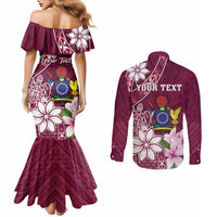 Personalised Cook Island Mangaia Gospel Day Couples Matching Mermaid Dress and Long Sleeve Button Shirt Floral Tribal Pattern LT05 - Polynesian Pride