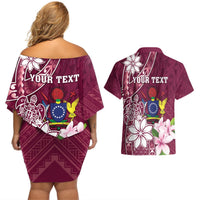 Personalised Cook Island Mangaia Gospel Day Couples Matching Off Shoulder Short Dress and Hawaiian Shirt Floral Tribal Pattern LT05 - Polynesian Pride