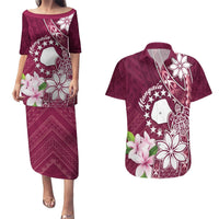 Personalised Cook Island Mangaia Gospel Day Couples Matching Puletasi and Hawaiian Shirt Floral Tribal Pattern