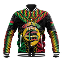 Vanuatu 46th Anniversary Independence Day Baseball Jacket Melanesian Warrior With Sand Drawing Pattern LT05 Unisex Black - Polynesian Pride