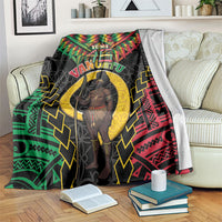 Vanuatu 46th Anniversary Independence Day Blanket Melanesian Warrior With Sand Drawing Pattern LT05 Black - Polynesian Pride