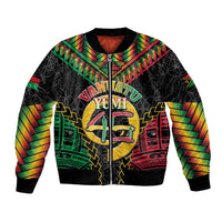 Vanuatu 46th Anniversary Independence Day Bomber Jacket Melanesian Warrior With Sand Drawing Pattern LT05 Unisex Black - Polynesian Pride