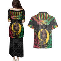 Vanuatu 45th Anniversary Independence Day Couples Matching Puletasi and Hawaiian Shirt Melanesian Warrior With Sand Drawing Pattern LT05