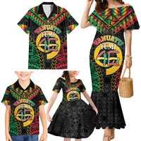 Vanuatu 45th Anniversary Independence Day Family Matching Mermaid Dress and Hawaiian Shirt Melanesian Warrior With Sand Drawing Pattern LT05 - Polynesian Pride