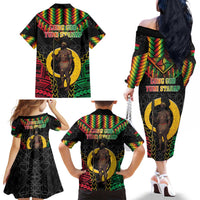 Vanuatu 45th Anniversary Independence Day Family Matching Off The Shoulder Long Sleeve Dress and Hawaiian Shirt Melanesian Warrior With Sand Drawing Pattern LT05