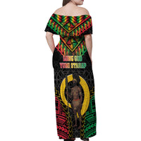 Vanuatu 46th Anniversary Independence Day Family Matching Off Shoulder Maxi Dress and Hawaiian Shirt Melanesian Warrior With Sand Drawing Pattern LT05 - Polynesian Pride