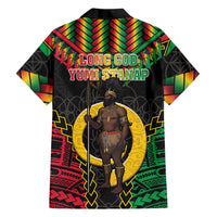 Vanuatu 46th Anniversary Independence Day Family Matching Off Shoulder Short Dress and Hawaiian Shirt Melanesian Warrior With Sand Drawing Pattern LT05 - Polynesian Pride