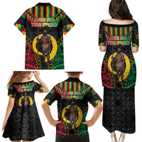 Vanuatu 46th Anniversary Independence Day Family Matching Puletasi and Hawaiian Shirt Melanesian Warrior With Sand Drawing Pattern LT05 - Polynesian Pride