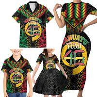 Vanuatu 46th Anniversary Independence Day Family Matching Short Sleeve Bodycon Dress and Hawaiian Shirt Melanesian Warrior With Sand Drawing Pattern LT05 - Polynesian Pride