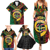 Vanuatu 46th Anniversary Independence Day Family Matching Summer Maxi Dress and Hawaiian Shirt Melanesian Warrior With Sand Drawing Pattern LT05 - Polynesian Pride