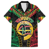 Vanuatu 46th Anniversary Independence Day Family Matching Summer Maxi Dress and Hawaiian Shirt Melanesian Warrior With Sand Drawing Pattern LT05 Dad's Shirt - Short Sleeve Black - Polynesian Pride