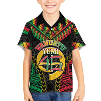 Vanuatu 46th Anniversary Independence Day Family Matching Tank Maxi Dress and Hawaiian Shirt Melanesian Warrior With Sand Drawing Pattern LT05 Son's Shirt Black - Polynesian Pride